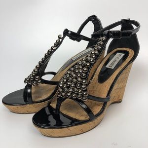 Steve Madden black beaded sandal wedges size 8